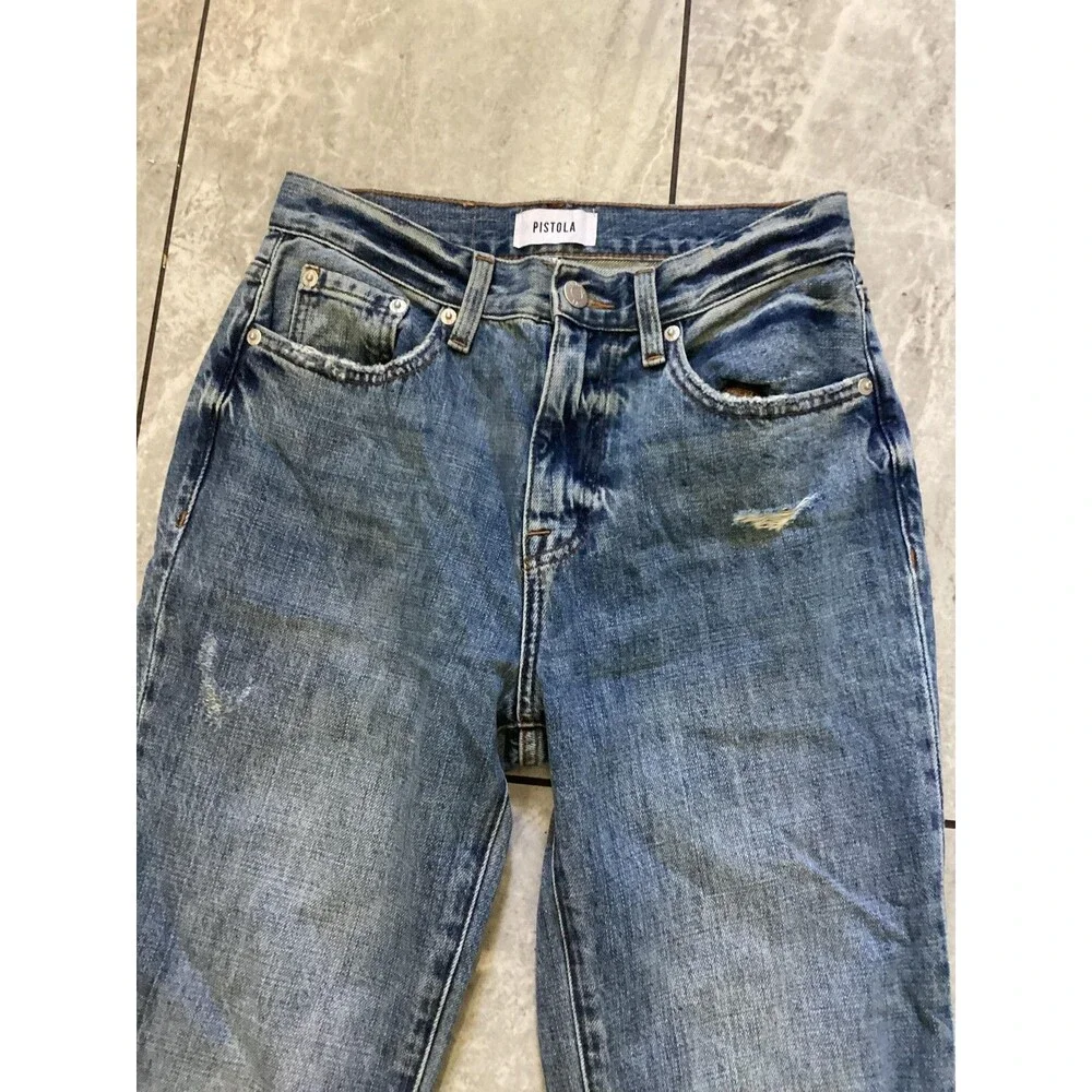 Pistola Jeans Womens 24 Blue Distressed Ripped Boyfriend Relaxed Fit Denim Pants